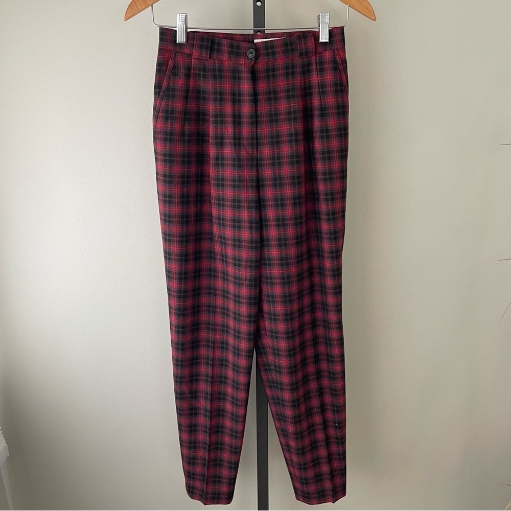 Vintage Gardeur Wool Blend Plaid Long Trouser Pant Red Size 6 Small